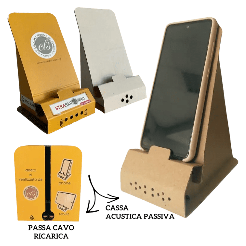 Basetta porta cellulare/tablet con cassa acustica passiva CLS Cooperativa Sociale