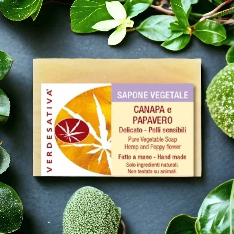 Bio sapone solido canapa e papavero pelli sensibili 100g Verdesativa