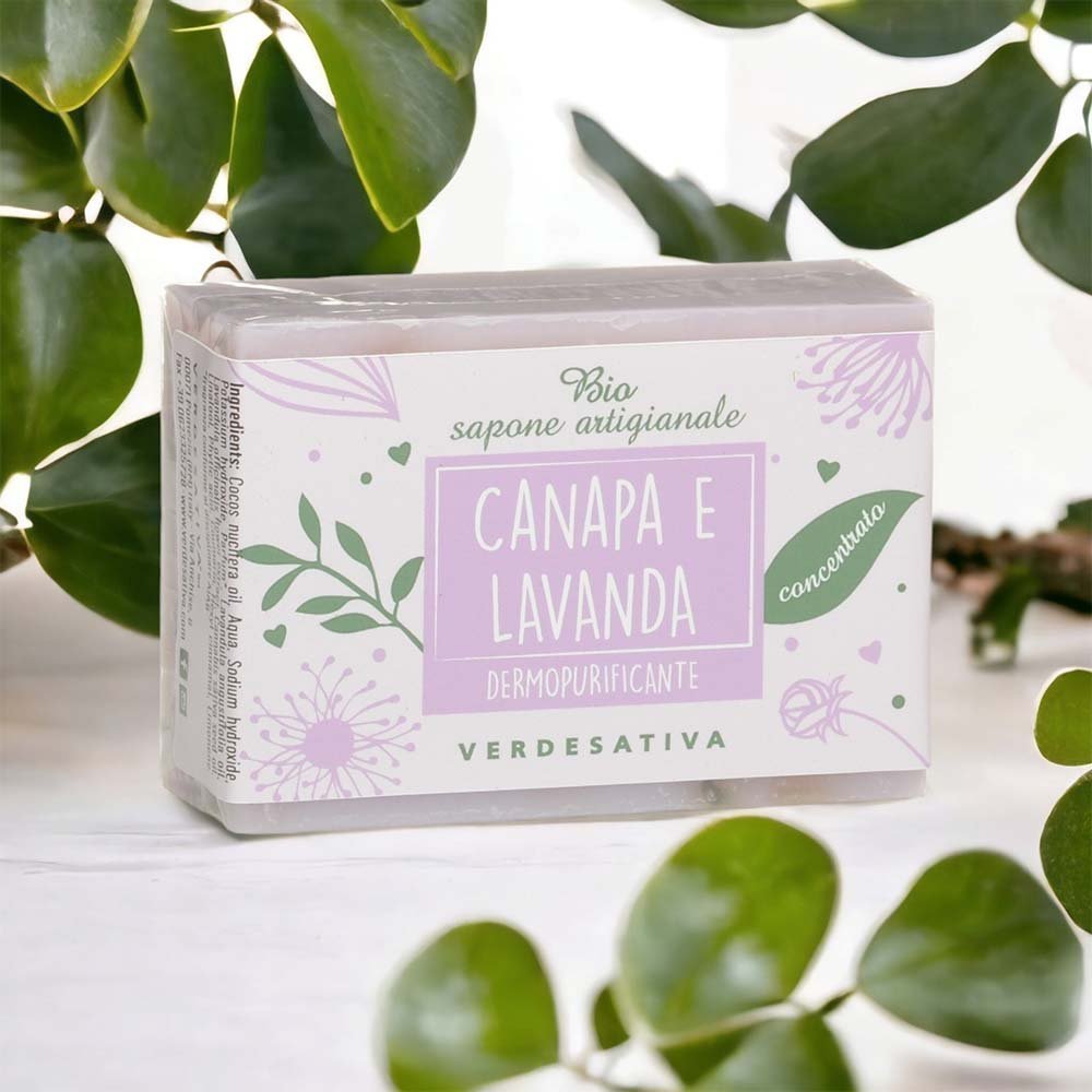 Bio sapone solido concentrato canapa e lavanda dermopurificante pelli impure 100g Verdesativa
