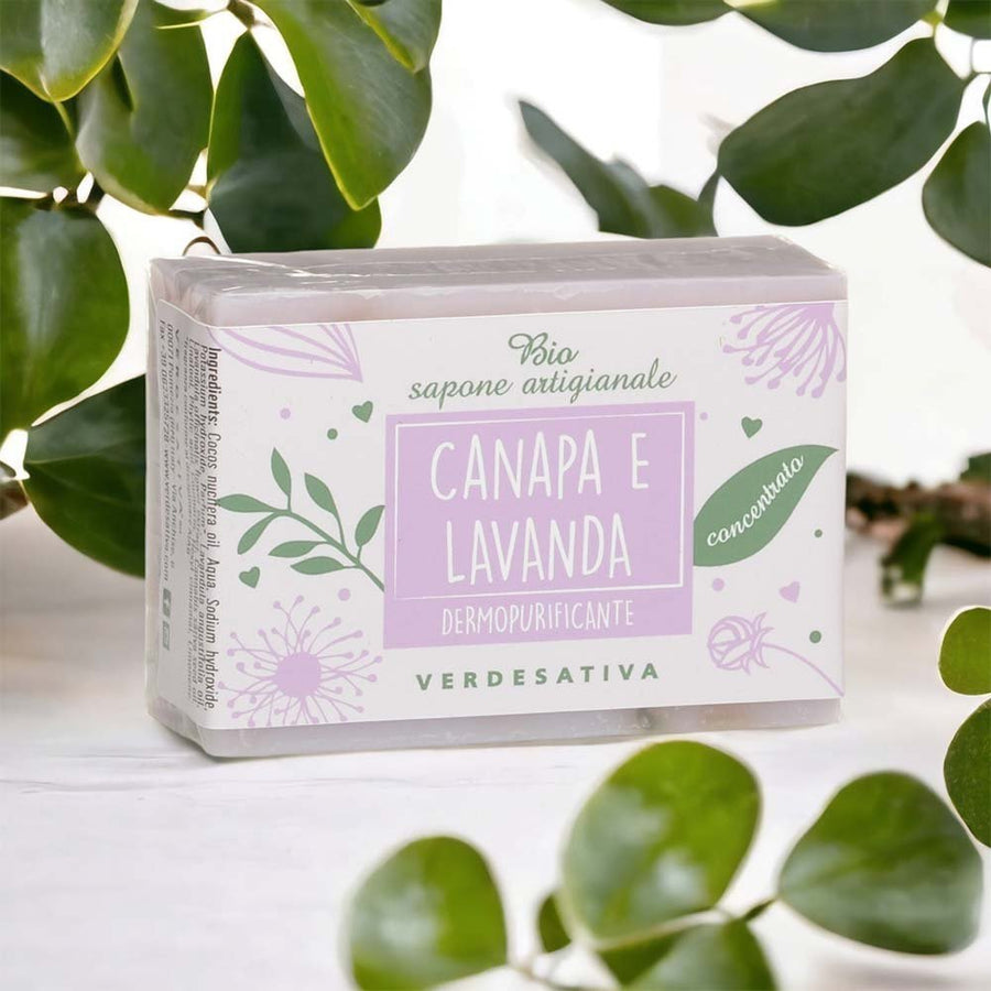 Bio sapone solido concentrato canapa e lavanda dermopurificante pelli impure 100g Verdesativa