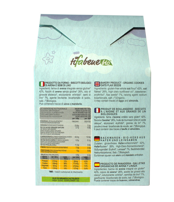 Biscotti avena e semi di lino con eritritolo bio 200g TiFaBeneBio