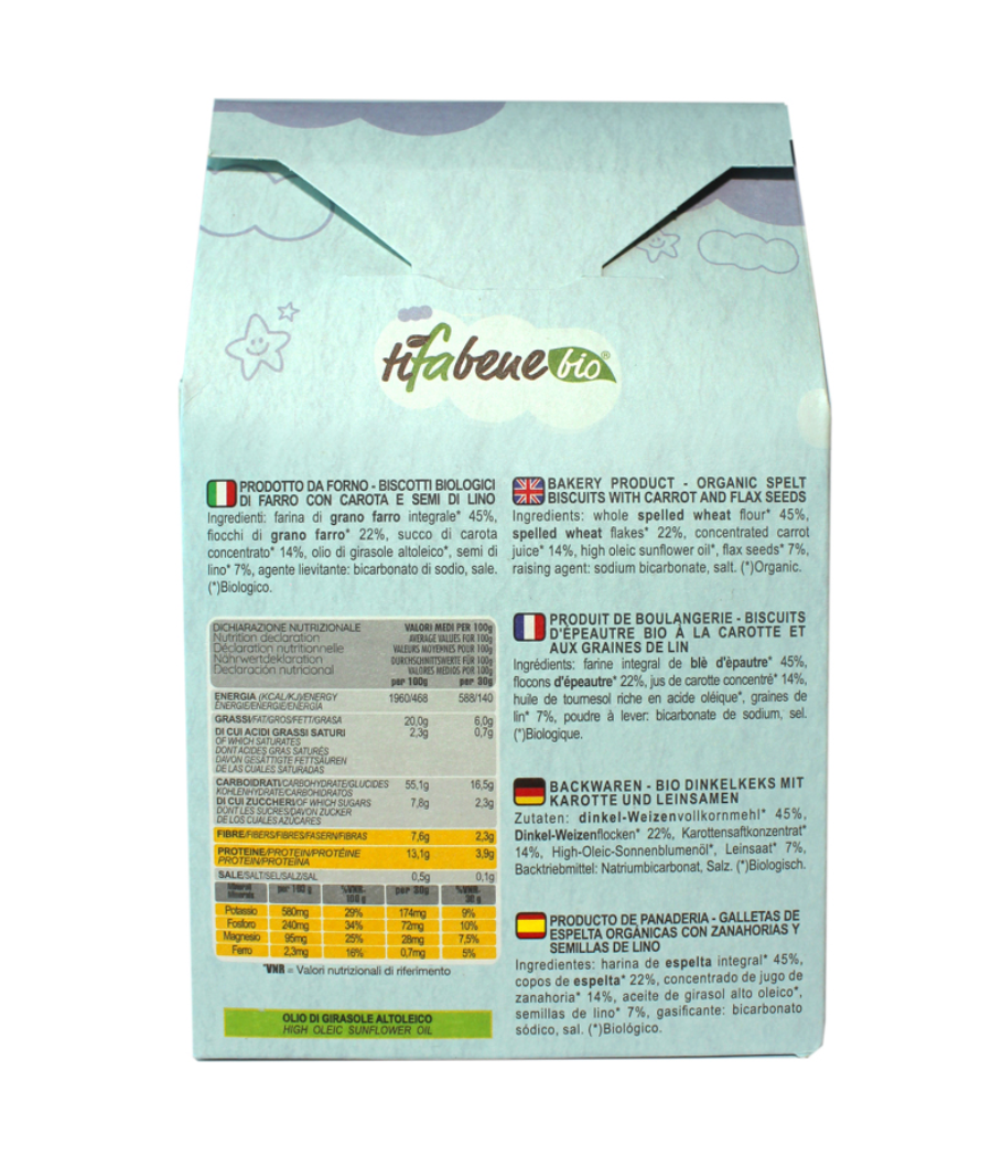 Biscotti farro carota e semi di lino biologici 200g TiFaBeneBio
