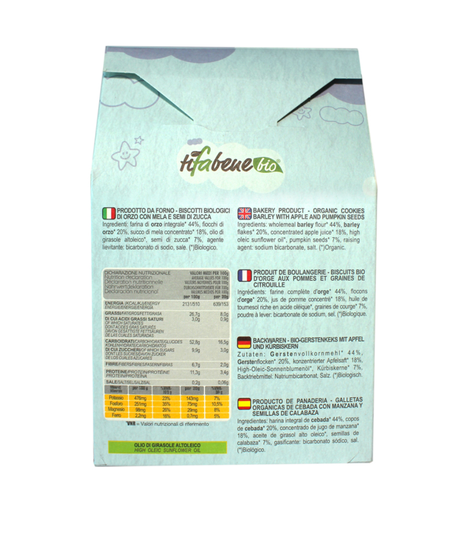 Biscotti orzo mela e semi di zucca 200g TiFaBeneBio