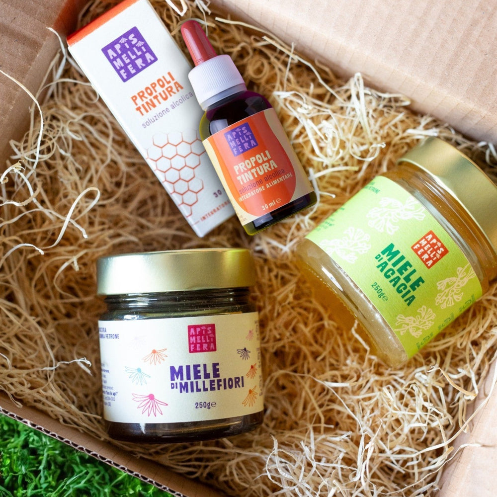 Box HoneyHoney miele e tintura di propoli Piccola Apis Mellifera