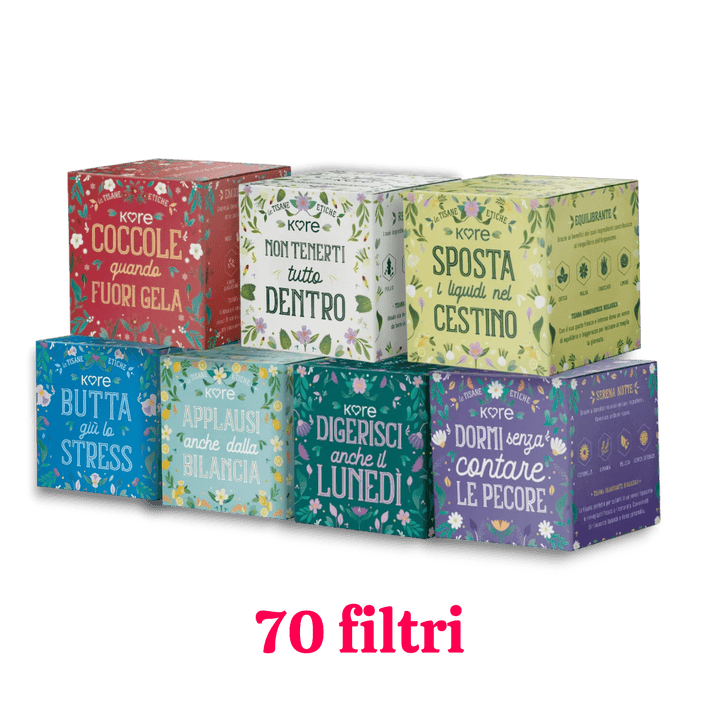 Box Unaldì tisane etiche bio box da 10 filtri 70 filtri (1 box da 10 filtri per gusto) Kore srl