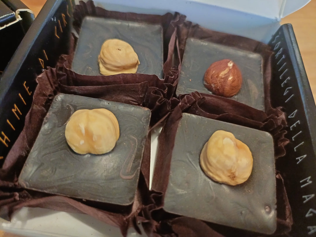 Cioccolatini fondenti 83% albicocca e nocciole 85g Alchimie di Circe