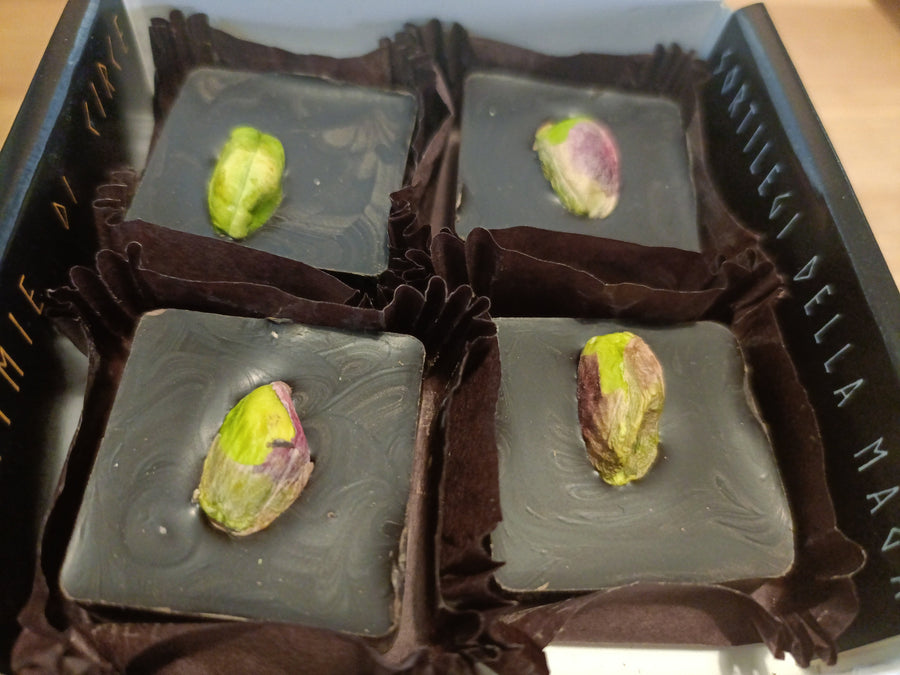 Cioccolatini fondenti 83% limone e pistacchio di Bronte DOP 85 g - Alchimie di Circe - ZiaCris DispensAttiva