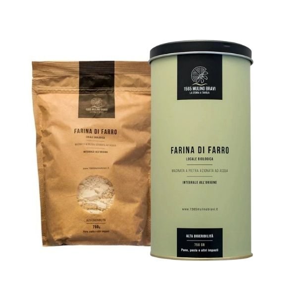 Farina integrale di farro monococco bio in latta 750g - Latta 750g + ricarica 750g - 1565 Mulino Bravi - ZiaCris DispensAttiva