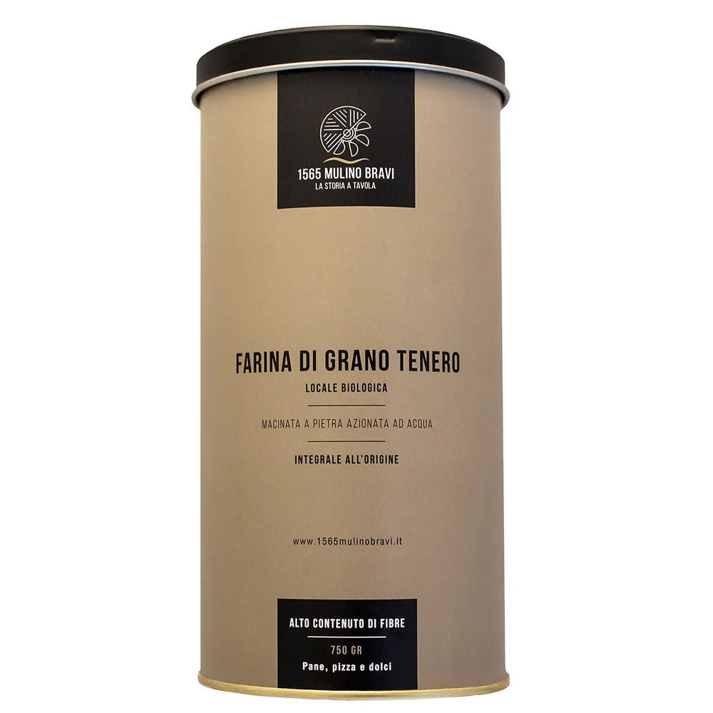 Farina integrale di grano tenero bio in latta 4x750g (Conf. regalo) 1565 Mulino Bravi