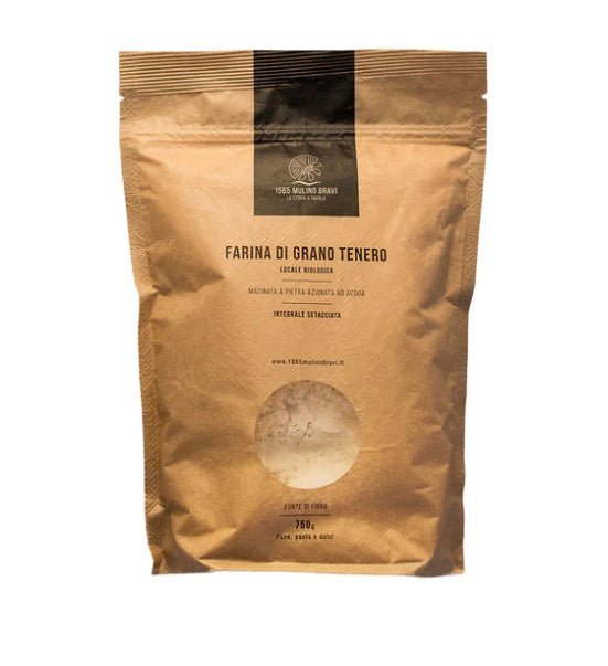 Farina integrale di grano tenero bio setacciata in carta 750g 1565 Mulino Bravi