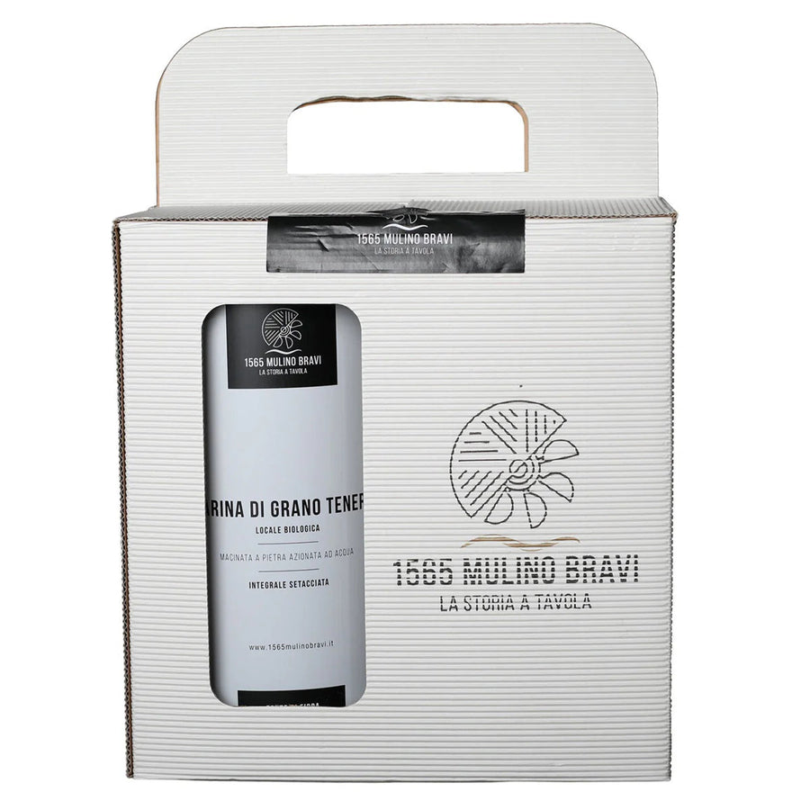 Farina integrale di grano tenero bio setacciata in latta 4x750g (Conf.regalo) 1565 Mulino Bravi