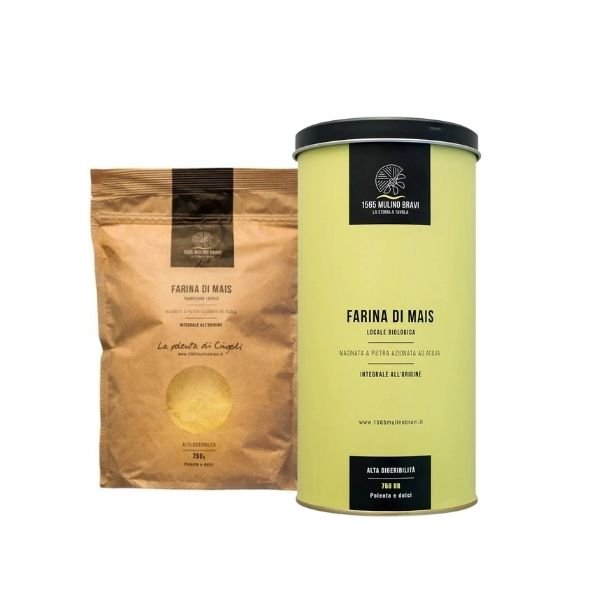 Farina integrale di mais Quarantino bio in latta 750g Latta 750g + ricarica 750g 1565 Mulino Bravi