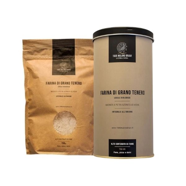 Farina integrale di grano tenero bio in latta 750g Latta 750g + ricarica 750g 1565 Mulino Bravi