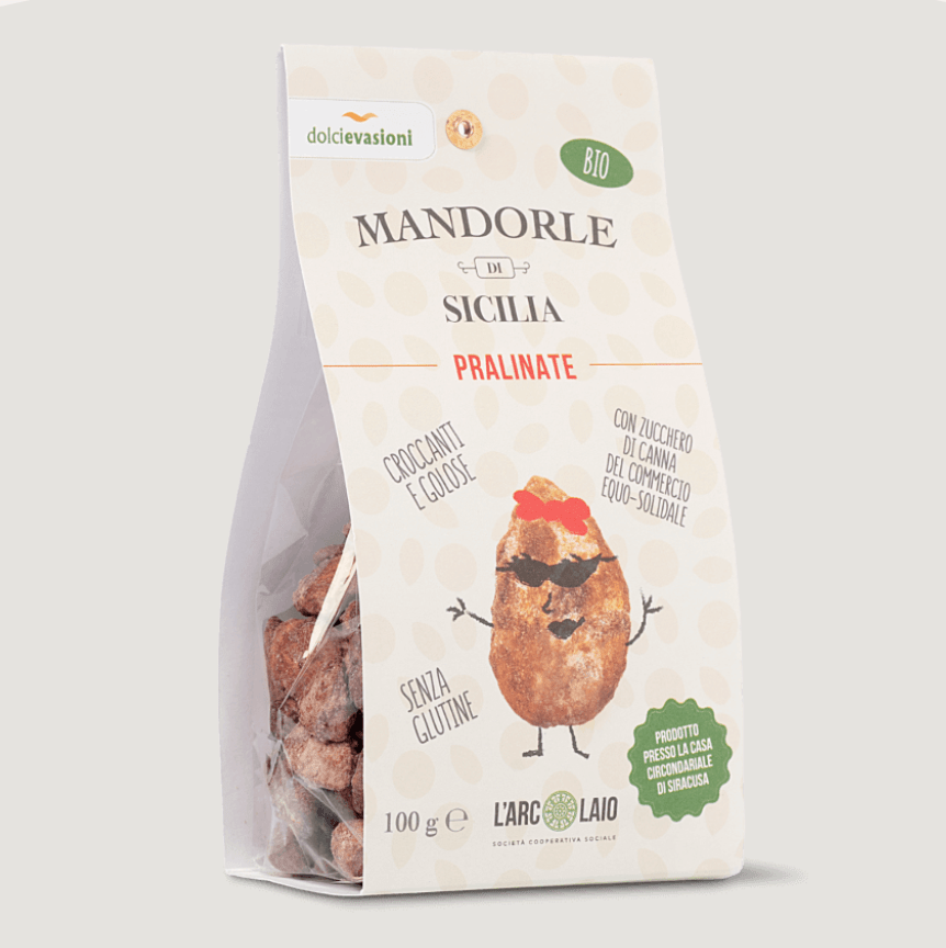 Mandorle di Sicilia pralinate bio 100g - Società Cooperativa Sociale L'Arcolaio - ZiaCris DispensAttiva
