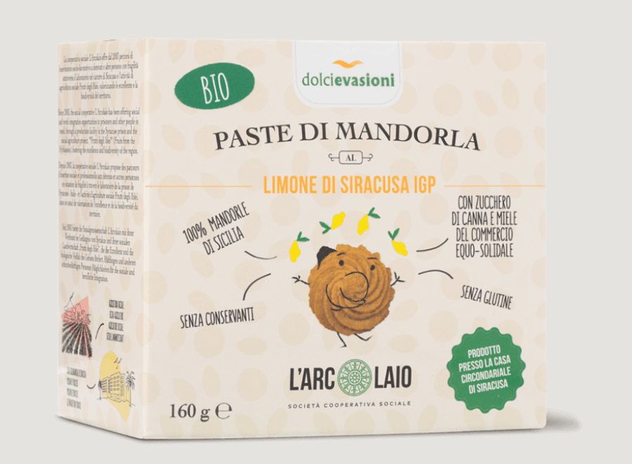 Paste di mandorla al limone di Siracusa IGP bio 160g - Società Cooperativa Sociale L'Arcolaio - ZiaCris DispensAttiva
