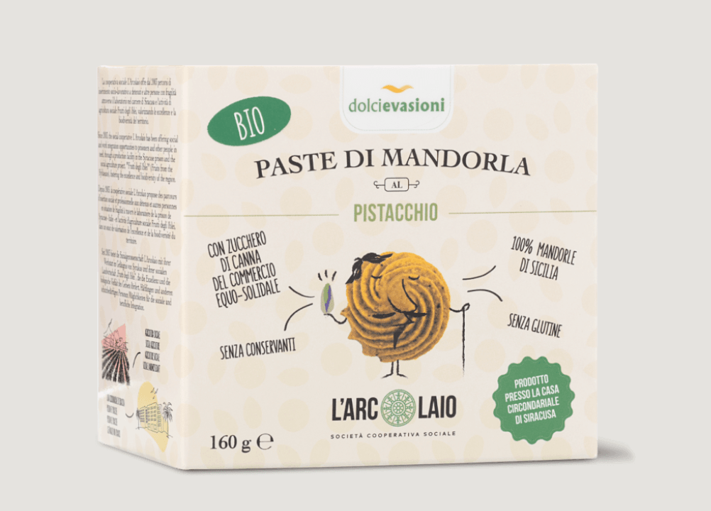 Paste di mandorla al pistacchio bio 160g Società Cooperativa Sociale L'Arcolaio