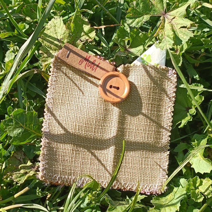 Pochette Ostia 10x10 cm in cotone - beige/fucsia - Moh! MammeOperoseHandMade - ZiaCris DispensAttiva