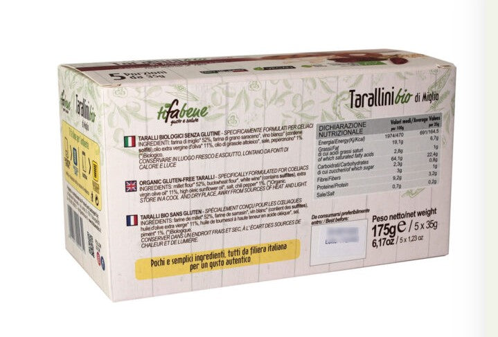 Tarallini di miglio e peperoncino bio senza glutine 175g (5x35g) TiFaBeneBio